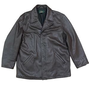 Vintage 90s Normcore J.Crew Brown Heavy Leather wool lined coat